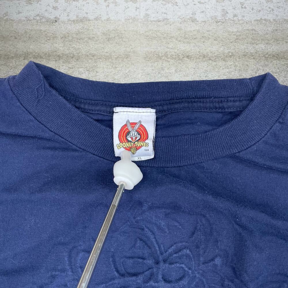 Vintage 90s Looney Tunes Shirt Mens XL Navy Blue Subtle Logo Cotton Short Sleeve - Picture 4 of 4